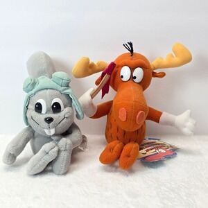 Vintage 1999 Stuffins Rocky and Bullwinkle Plush Set J Moose Rocket J Squirrel